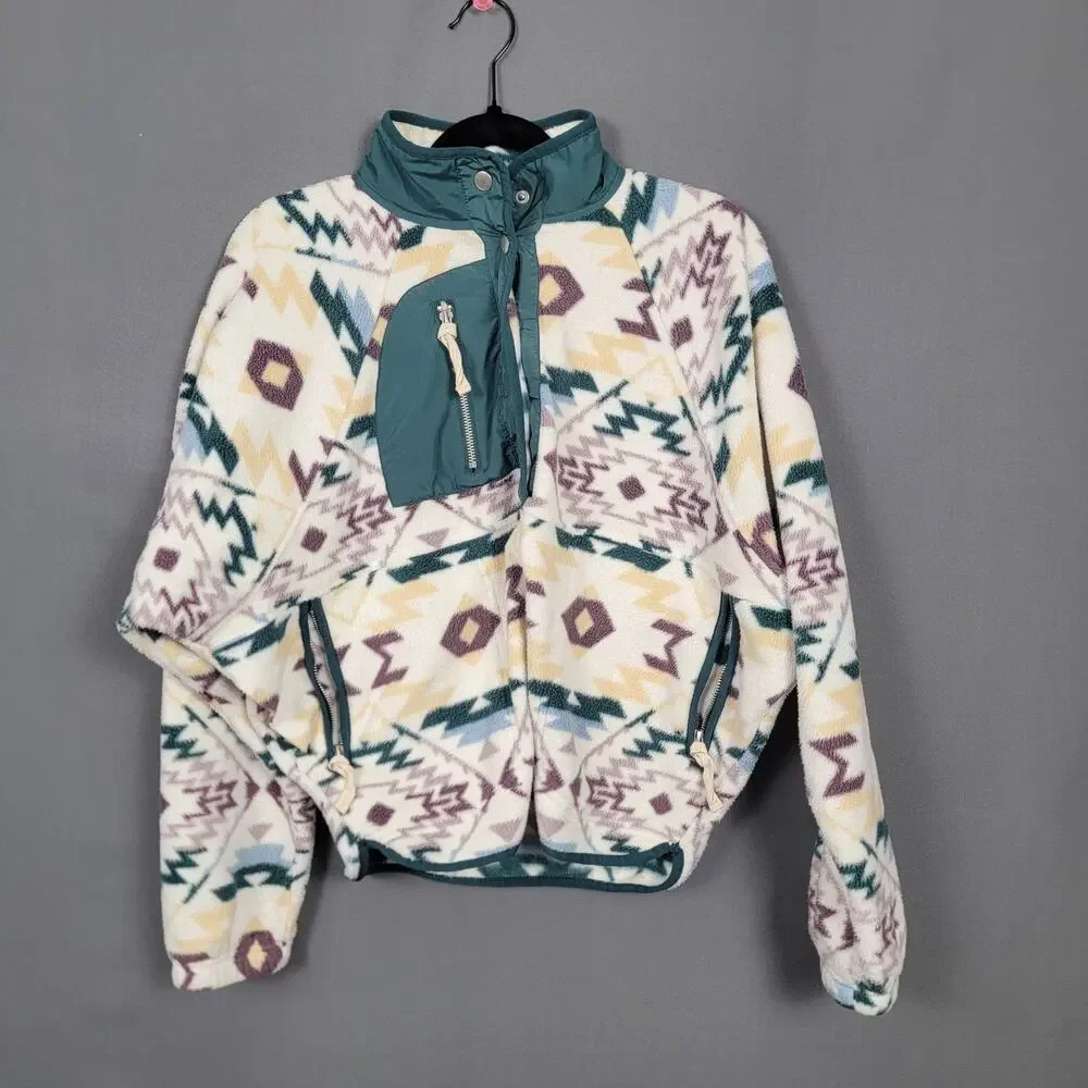 RSQ Fleece Pullover Jacket Aztec Southwestern Quarter Snap Mock Neck - Picture 1 of 10